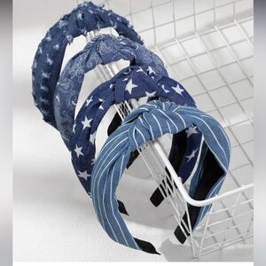 4 Packs Denim Blue Knotted Headbands for Women Girls